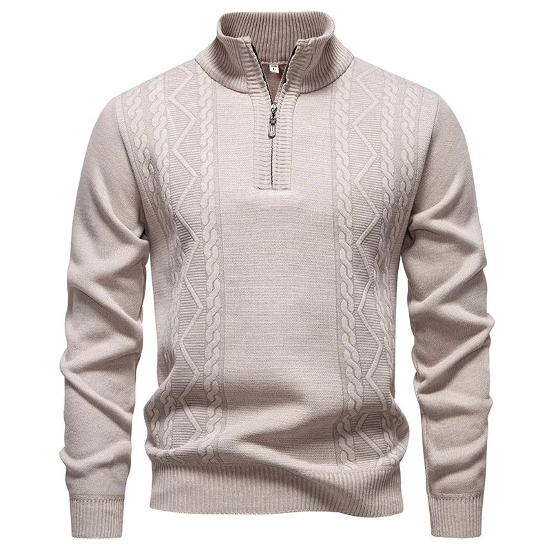 Men's Autumn Winter Quarter-Zip Pullover Sweater, Rib-Knit Stand Collar Design, Ideal for Casual Outings and Smart Daily Wear