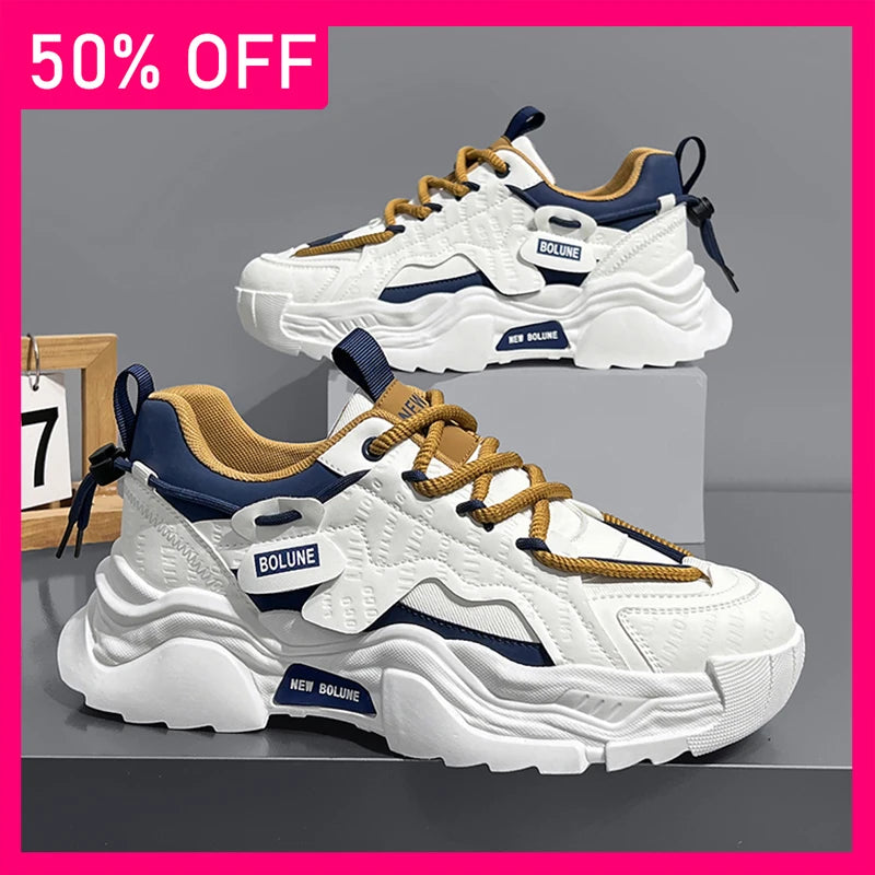Mens Running Shoes 2026 New Classic Soft Leather Cosy Breathe Thick Sole Anti Slip Fashion Versatile Casual Commuting Sneakers