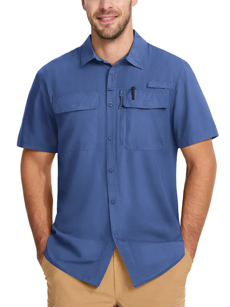 TACVASEN Short Sleeve Fishing Shirts Men's UPF 50+ Sun Protection Cargo Work Shirts Mesh Breathable Quick Dry Hiking Shirts Man