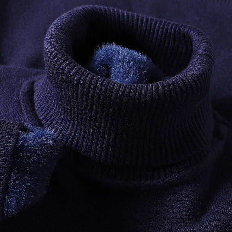 Men's Slim Fit Long Sleeve Turtleneck Sweater Anti-Pilling High Quality Knitted Solid Color Pullover Trendy Men's Clothing