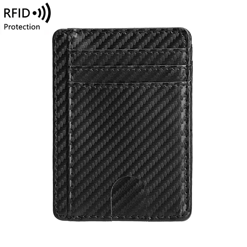 Slim Minimalist Wallet - PU Leather with Carbon Fiber Texture,Rfid-Blocking Credit Card Holder & Coin Pocket,Stylish & Compact