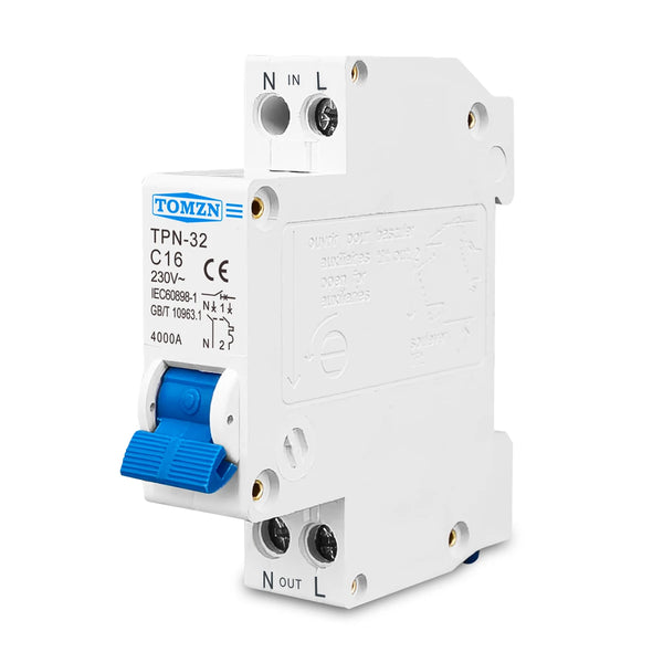TOMZN TPN 1P+N Mini Circuit Breaker MCB 6A 10A 16A 20A 25A 32A Din Rail Mounting Miniature Household Air Switch