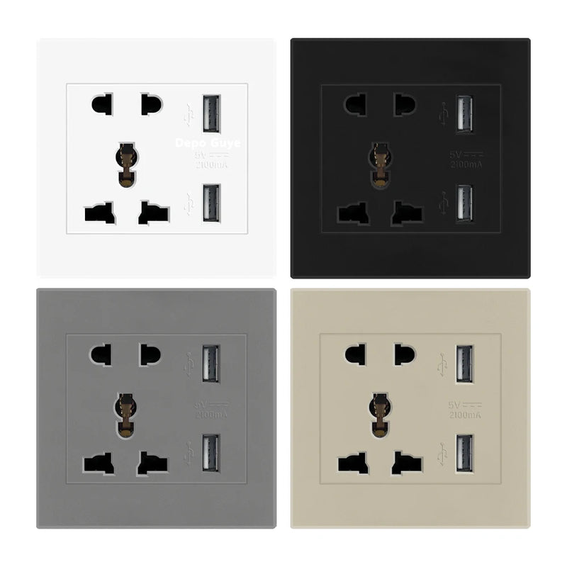 DepoGuye AC 110-250V UK Standard Socket Panel, 5V 2.1A Dual USB Mobile Phone Charger International Universal Power Outlet 86mm