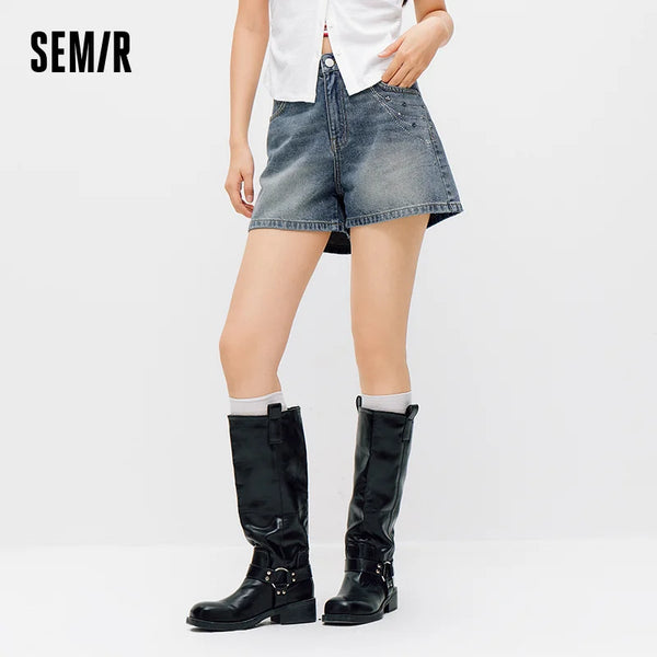 ខោខ្លីស្ត្រី Semir Rhinestone Vintage Street Denim Shorts 2026 ម៉ូដរដូវក្តៅធម្មតា