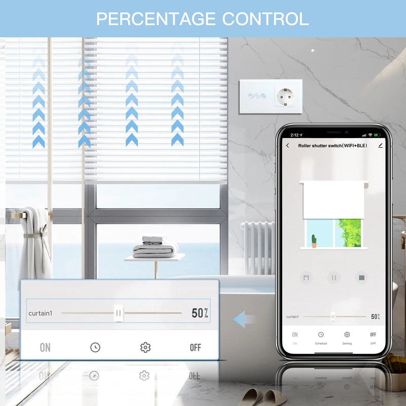 BSEED Wifi Touch Roller Shutter Switch With EU Standard Wall Socket USB Type-C Smart Wireless Blinds Switch Tuya Alexa Control