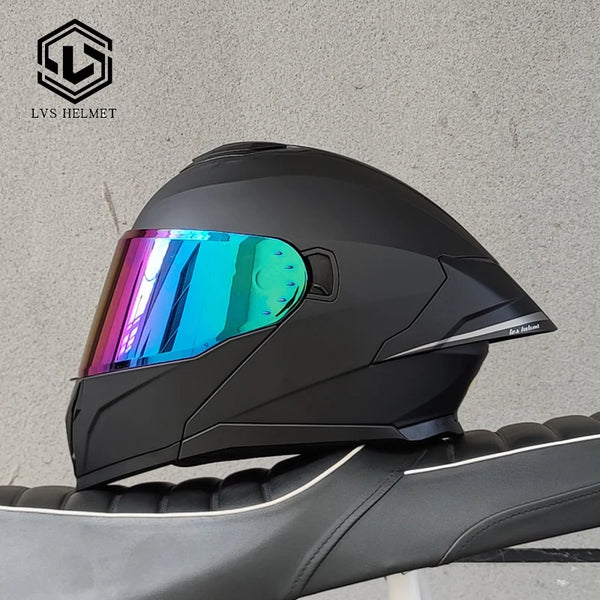 LVS-909S Modular Flip Helmet Double Lens Full Face Motorcycle Helmet DOT Approved Personalized Large Tail Wing