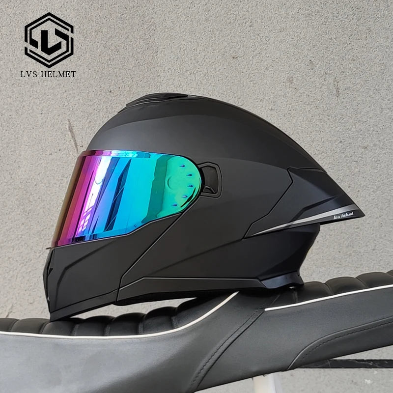 LVS-909S Modular Flip Helmet Double Lens Full Face Motorcycle Helmet DOT Approved Personalized Large Tail Wing