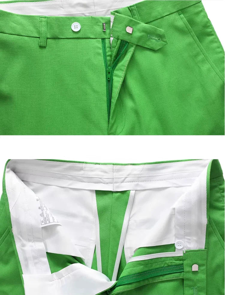 2026 Summer Green Men's Cotton-Linen Two-Piece Suit, Perfect for The Office, Parties, and Weddings. Available in Red,Yellow,Blue