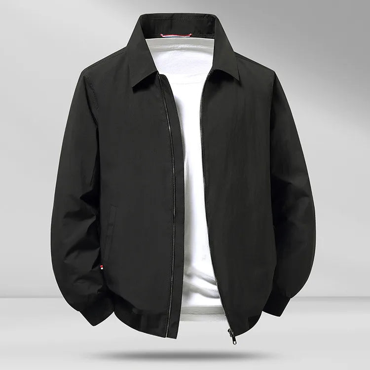 Men's Casual Turn-down Collar Jacket Lightweight Windproof Anti-Wrinkle Zip Front Spring Autumn Coat