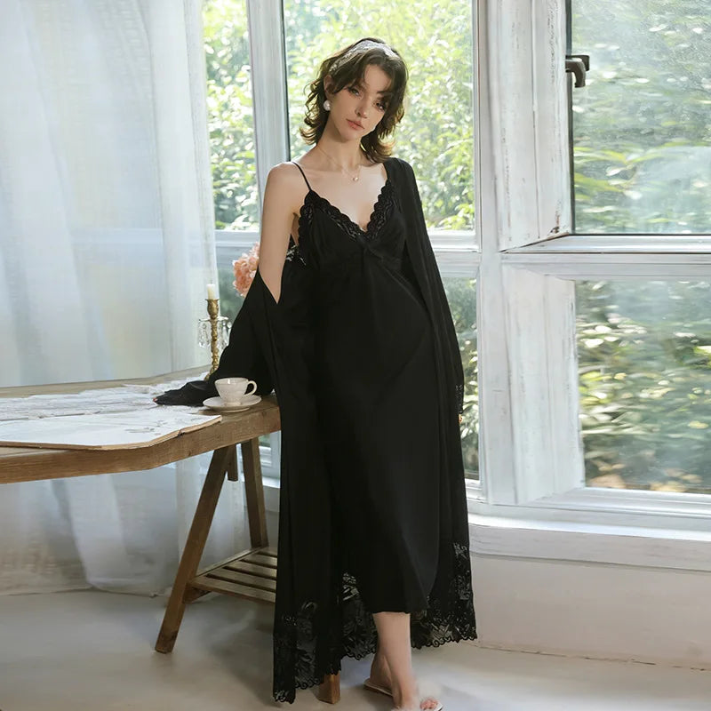 Fashion Satin Suspender Night Dress Sexy Lingerie Sleeping Set Sleepwear Women's Pajamas And Robes Nightwear For Woman Suit