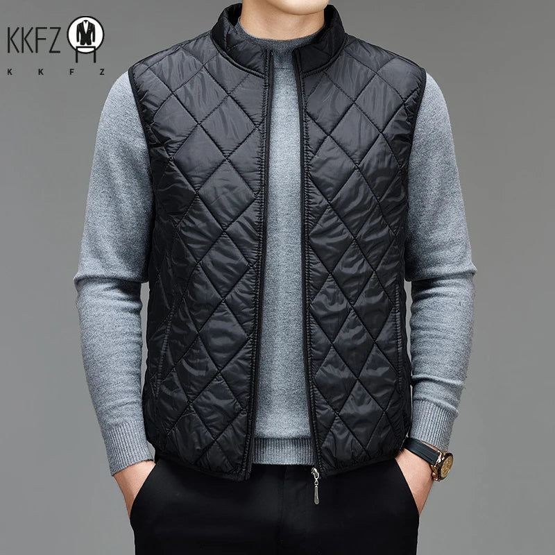 Outdoor Style Mens Quilted Vest Stand Collar Zip Up Light Padded Gilet Warm Sleeveless Waistcoat Winter Layering Top