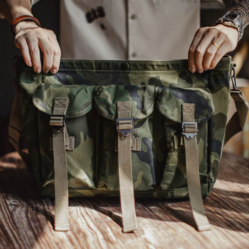Maden Vintage Men's Tactical Crossbody Bag Camouflage Cotton Messenger Bag Large Capacity Outdoor Jungle Training Shoulder Pack