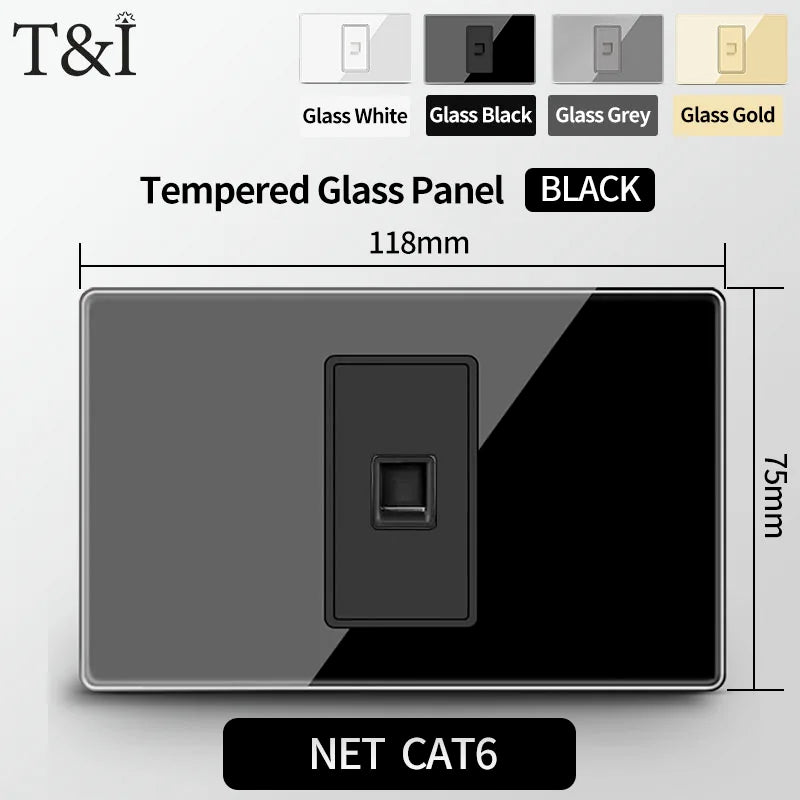 T&I Wall Switch Sockets With USB TypeC  Fast Charging, Italy Socket , Chile Schuko Outlet, Tempered Glass Panel for Home