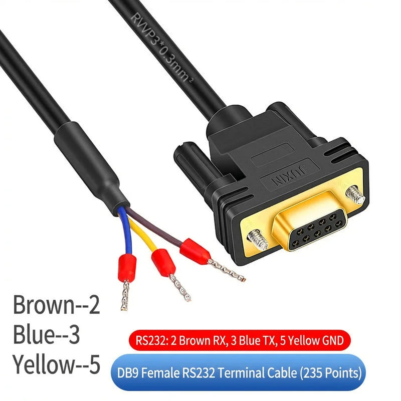 DIVEDEER DB9 Serial Cable RS232 RS485 Adapter Cord 3-Core 235 Terminal Wire 9-Pin COM Port Connector Single-End Male & Female