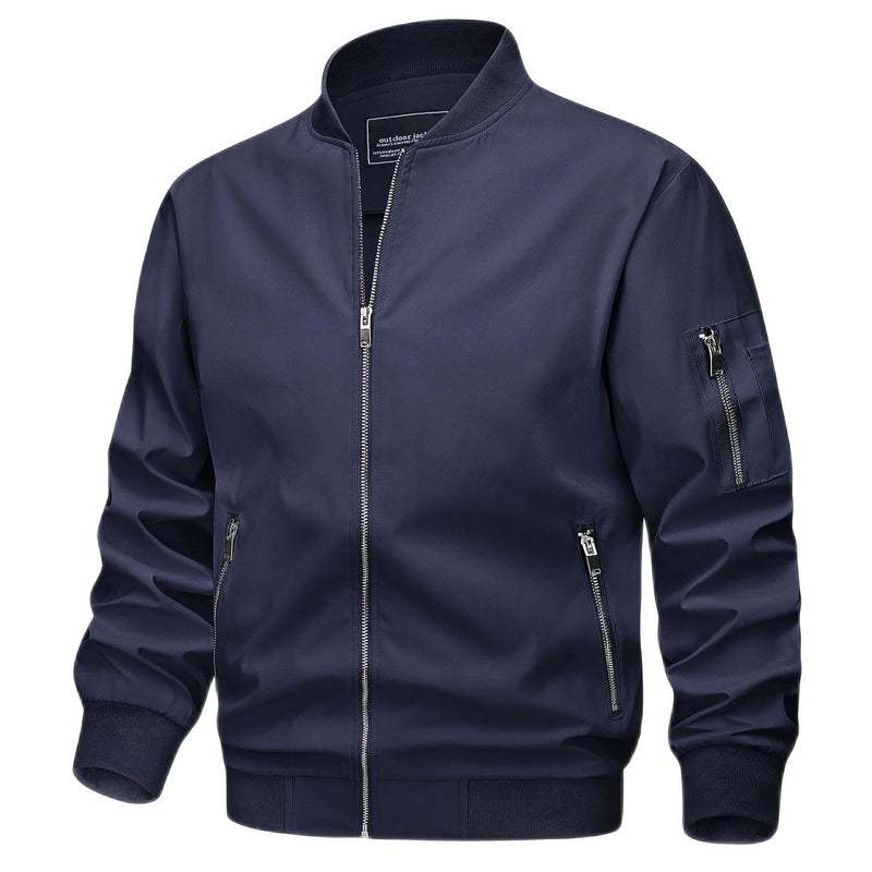 TACVASEN Mens Spring Fall Thin Daily Jackets Lightweight Casual Windproof Zip Pockets Coats Biker Outwear Outdoor Male