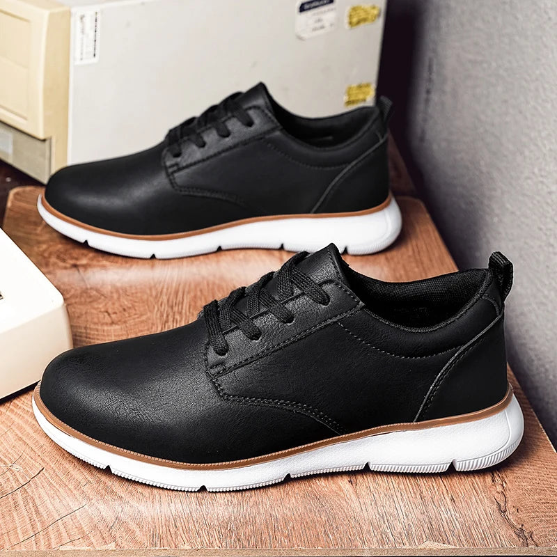 Mens Walking Shoes Fashion Leather Retro Casual Shoes Flat Plus Size Comfortable Outdoor Sports Lace-up Trendy Sneakers for Man