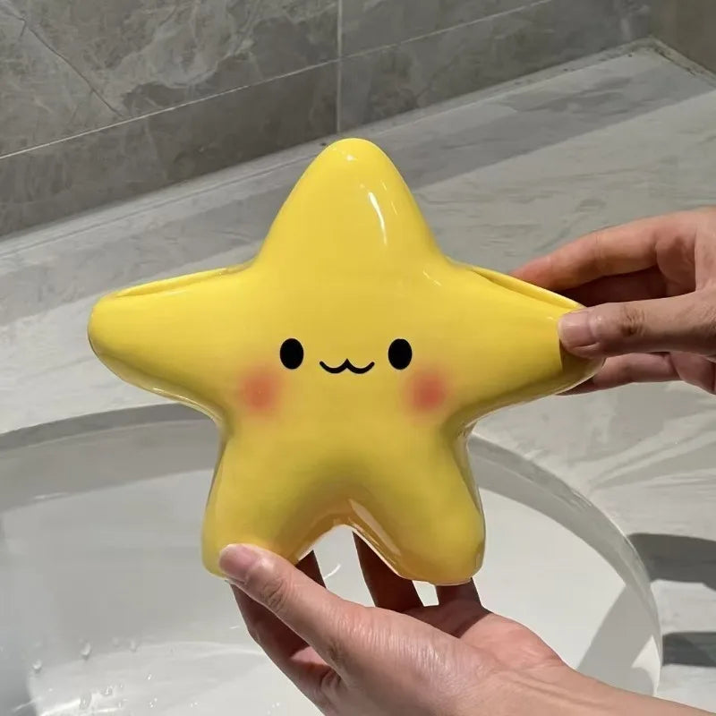 1/2pcs Cute Star Toothbrush Holder Cartoon Face Freestanding Rack Durable Bathroom Storage Organizer for Toothpaste Toothbrush