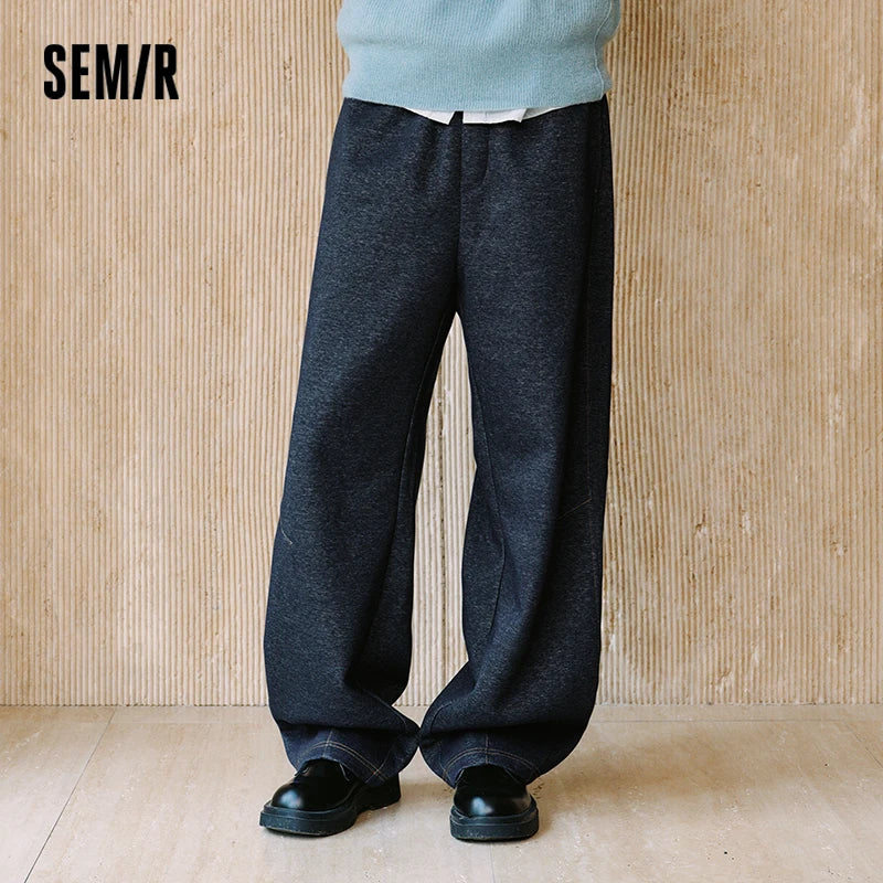 Semir Casual Pants Men Winter Faux Denim Loose Arc Pants 2025 New High Drape Relaxed Wide Leg Pants Popular Men'S Clothing