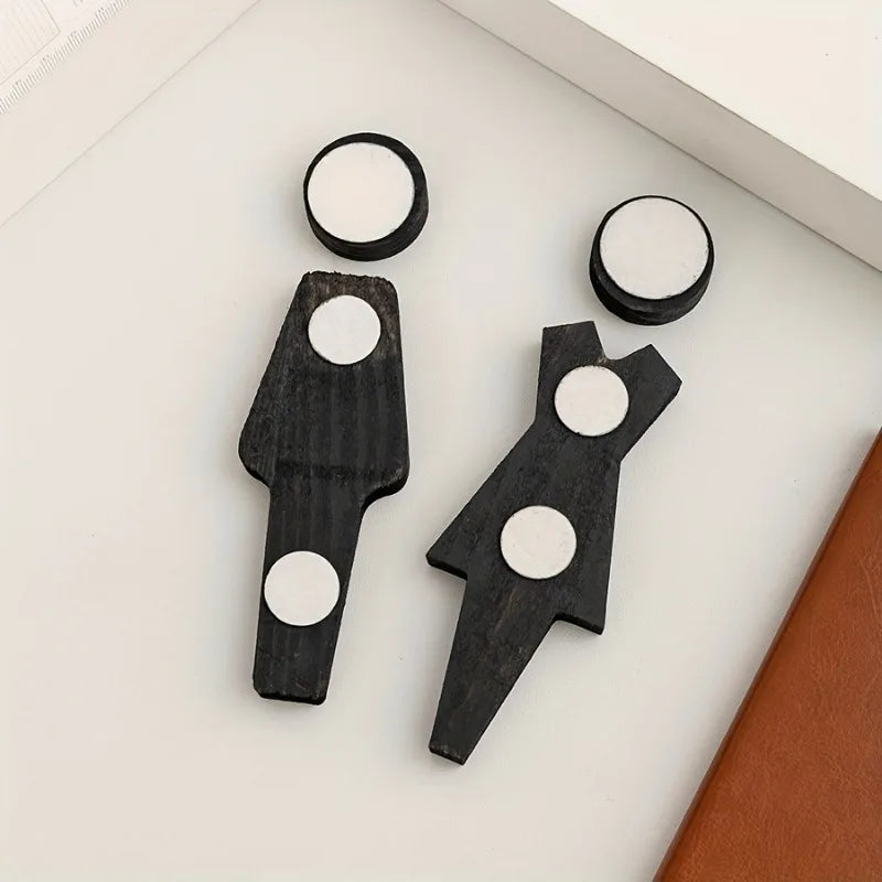 2Pcs Elegant Black Solid Wood Bathroom Sign-Stylish Restroom Decor with Floral Accents,Wall-Mounted for Men'S and Women'S Toilet