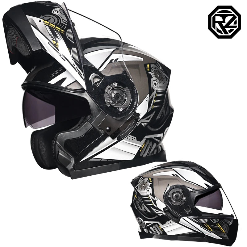 ORZ DOT Approved Full Face Helmets Crash Motorbike Protective Gear Men Women Flip Up Helmet Motorcycle Double Sun Visor