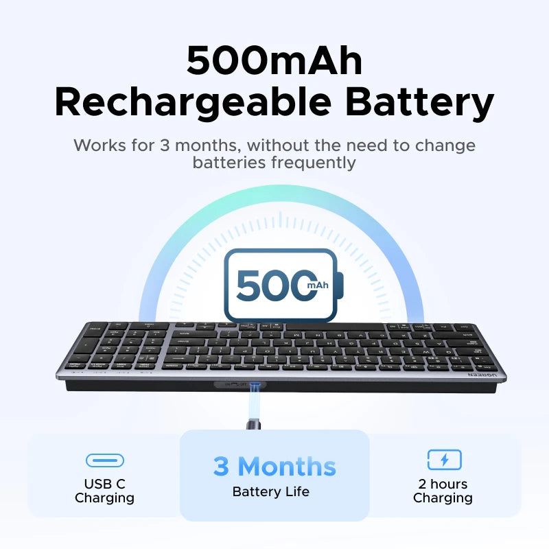 UGREEN Wireless Keyboard 99 Keys Bluetooth 2.4G Dual Mode USB-C Rechargeable 500mAh Scissor Structure Ergonomic for Laptop PC