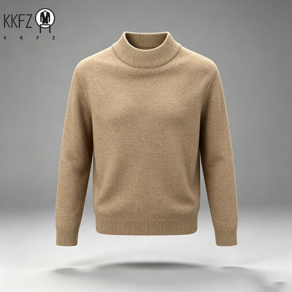 New Arrival Mens Mock Neck Knit Sweater Thick Soft Fine Knit Material Slim Cut Long Sleeve Autumn Winter Outer Tops
