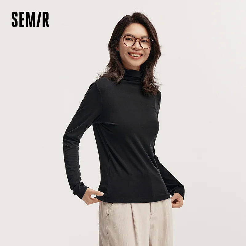 Semir Women Tshirt Thermal Antibacterial Half Turtleneck Solid Slim Fit Long Sleeve 2026 Everyday Layering Base Top