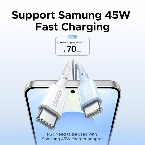 ខ្សែសាក UGREEN 100W USB C សម្រាប់ iPhone 16 15 Plus Pro Max Type C សម្រាប់ Macbook Pro iPad PD Fast Charger Cord Type-C