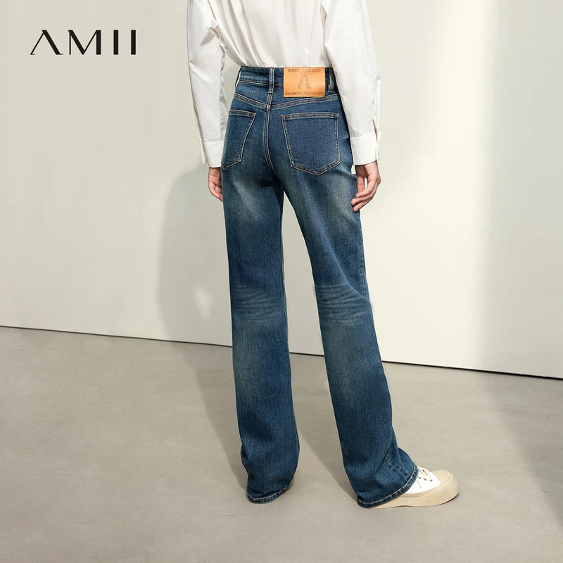 Amii Straight Leg Jeans Denim Blue Casual Slimming Versatile Minimalist Long Trousers 2026 Autumn Woman Clothes 12643098