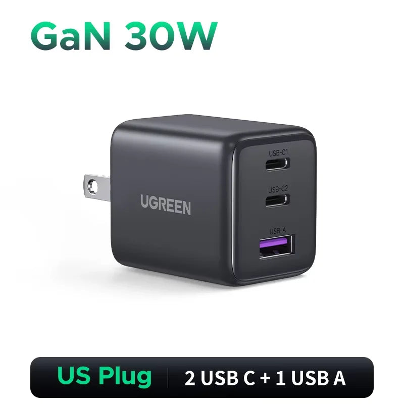UGREEN 30W GaN Charger PD 3.0 QC4.0 USB C Charger For iPhone 17 16 15 Pro Samsung S25 Xiaomi Tablet iPad Air Pro Phone Charger