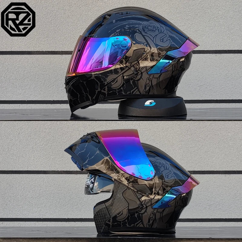 ORZ-991 unisex modular flip top motorcycle helmet, ABS shell with dual sun visors, DOT standard full face travel helmet