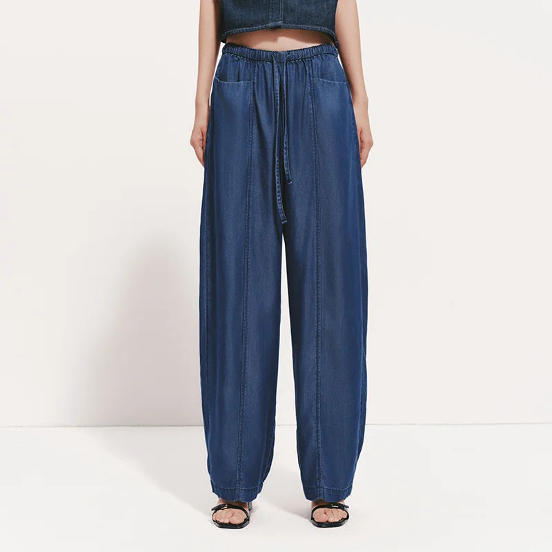 Semir Women Pants Denim Lyocell Slit Loose Elastic Waist Trendy Fashion Curved Leg 2026 Summer Casual Style Top