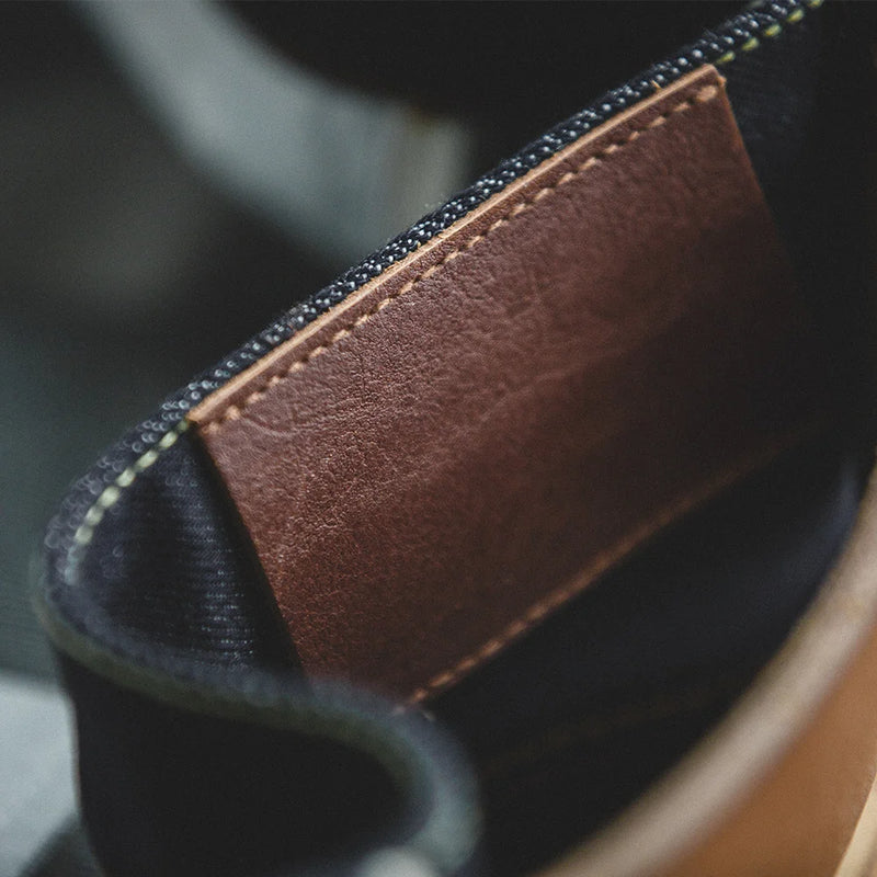 ខោខូវប៊យ Maden Retro ទំហំ 14.5oz Selvedge ឆៅសម្រាប់ខោខូវប៊យបុរស ជាមួយនឹងខ្សែរ៉ូត YKK ប៉ាក់ត្រង់ ខោខូវប៊យពណ៌រឹងបុរាណ