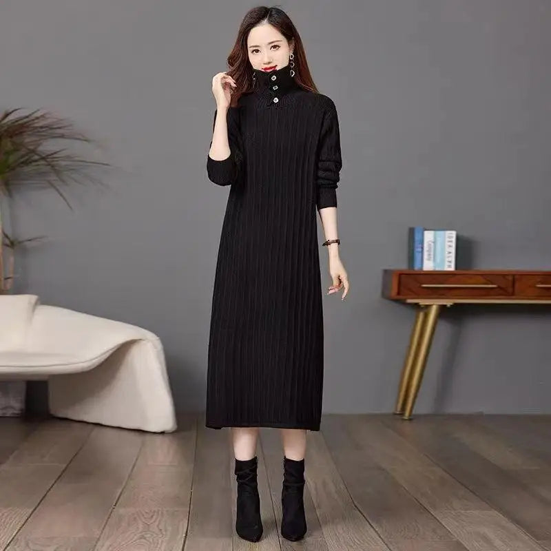 Fashion Knit Pulls Femmes Warm Spring Autumn Pullovers Dress Loose Middle Aged Mother Knitwear Clothing Woolen Women's Sweater