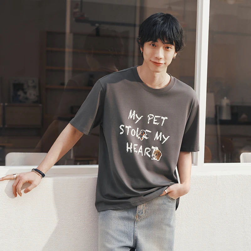 Semir Mens Tshirt 2026 Cute Animal Sticker Printed Knitted Trendy Loose Crew Neck Casual