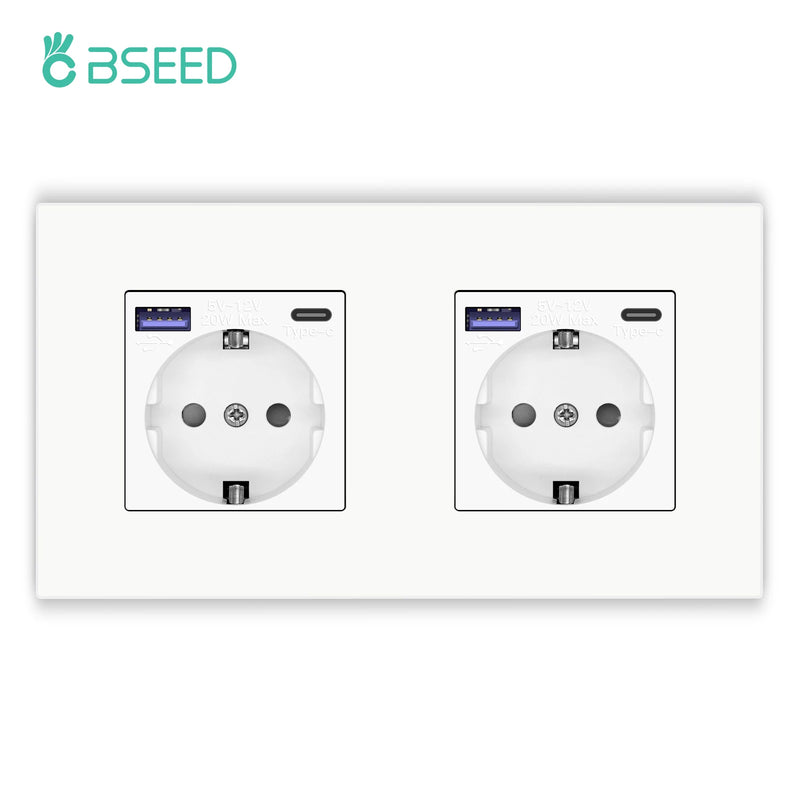 BSEED Single Wall Socket USB Type-C Fast Phone Charge Port Socket 20W Triple Power Plugs Plastic Panel Four Frame Outlets