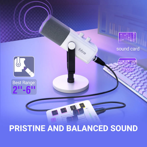 មីក្រូហ្វូនថាមវន្ត FIFINE XLR/USB ជាមួយរន្ធដោតកាស/RGB/បិទសំឡេង មីក្រូហ្វូនសម្រាប់ថតស្ទ្រីមហ្គេម PS4/PS5 Ampligame AM8W