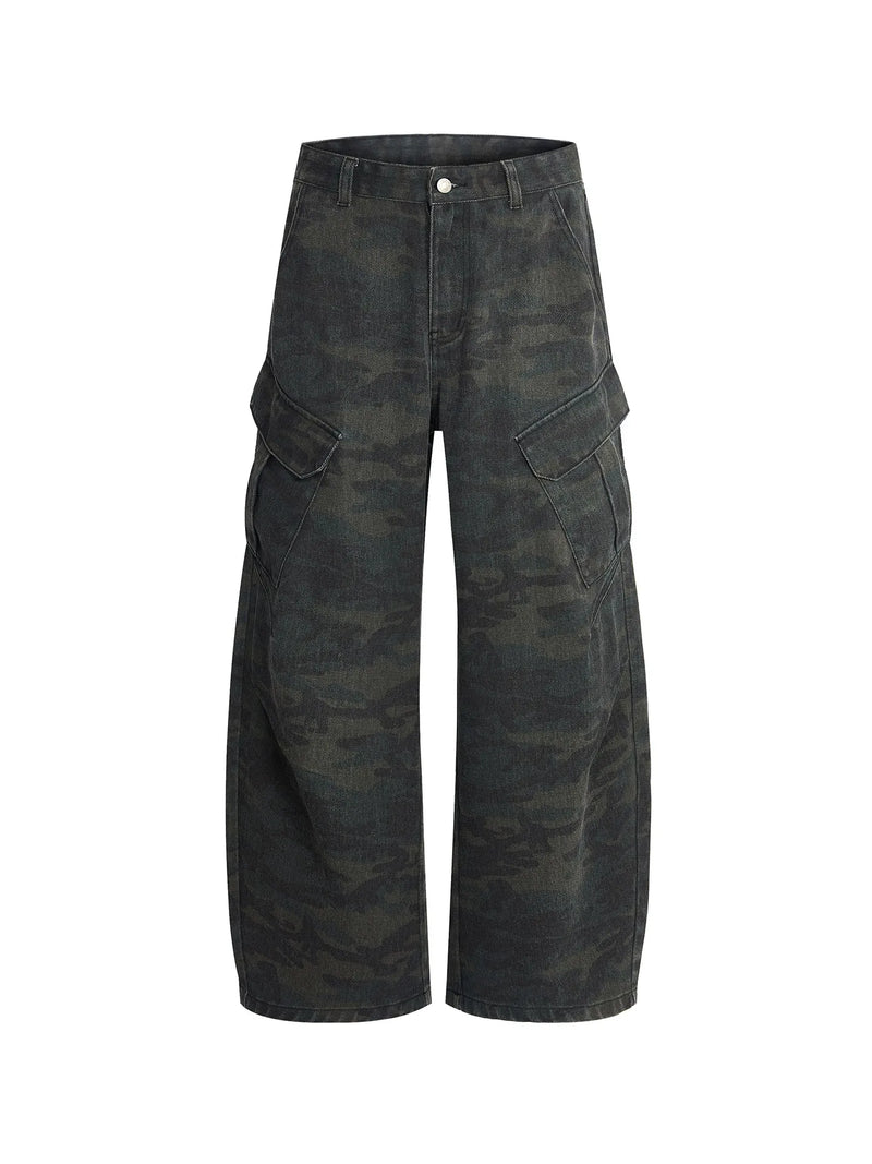 DUKEEN Men's Vintage Camouflage Cargo Pants - Loose Fit Straight Leg Work Pants with Pockets & Distressed Details for Spring