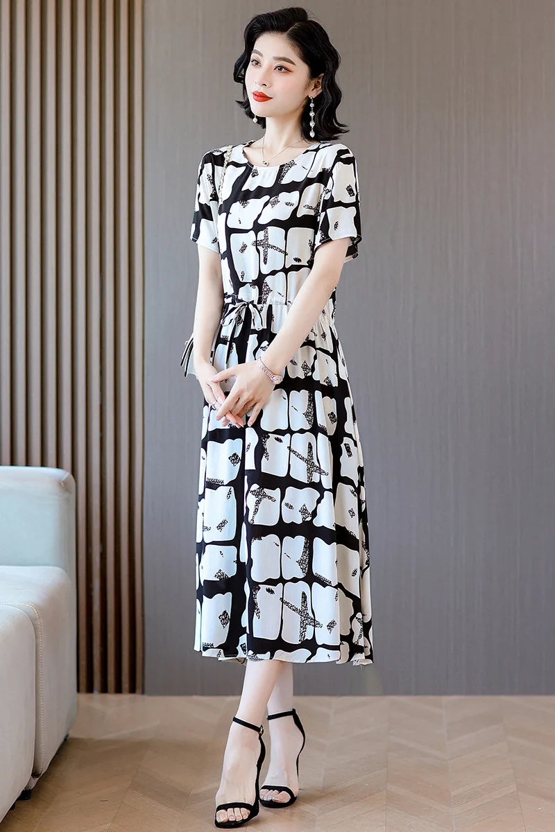 អាវទ្រនាប់សម្រាប់នារី XL-6XL អាវទ្រនាប់រដូវក្តៅដៃខ្លី បោះពុម្ពលើក្រណាត់កប្បាស សម្រាប់ម្តាយវ័យកណ្តាល