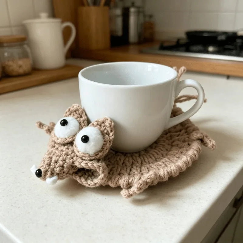 1pc Handmade Crocheted Squirrel Coasters,Suitable for Parties,Family Dinners, Desk Decor, Holiday Table Setting -Fun Gift.