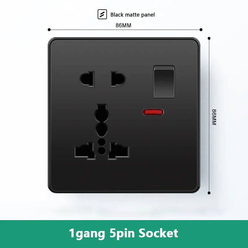 Universal 18W Fast Type C Wall 220V Power Outlet Plug, UK Black 13A Socket Switch, Electrical Wall Socket Panel with USB Charger