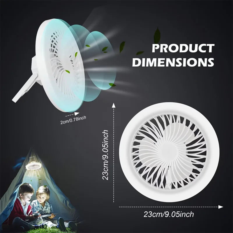 Camping Fan 3-speed With 3-Color Lighting Desktop Standing Hooked Fan Light USB Rechargeable for Outdoor And Indoor