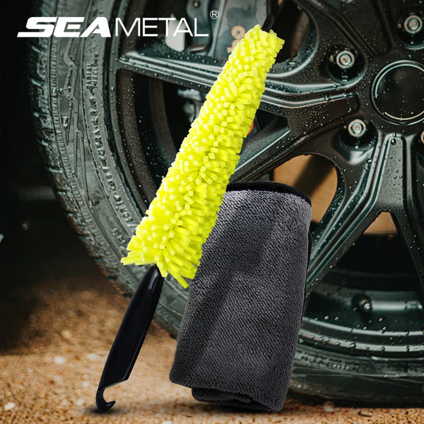 Car Detailing Brush Rag Set Fast Dry Microfiber Towel Car Wheel Cleaning Kit 29cm Washing Brushes for Rim Car Wash Accessories