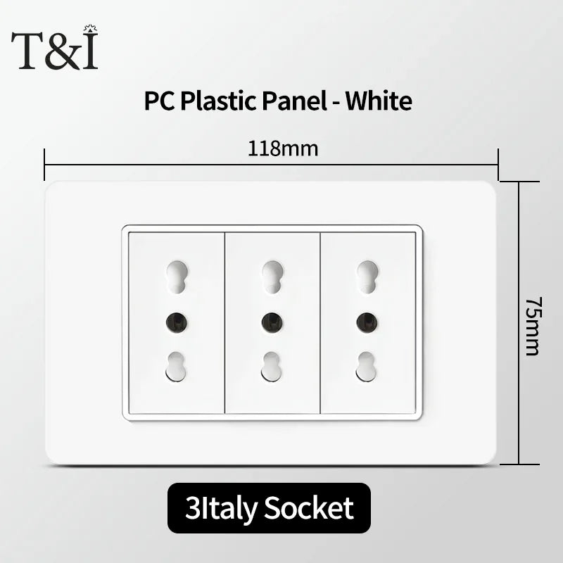 T&I 118  PC plastic panel  socket: USB Type-C, Italian switch , Chilean outlet, very suitable for residential and office spaces