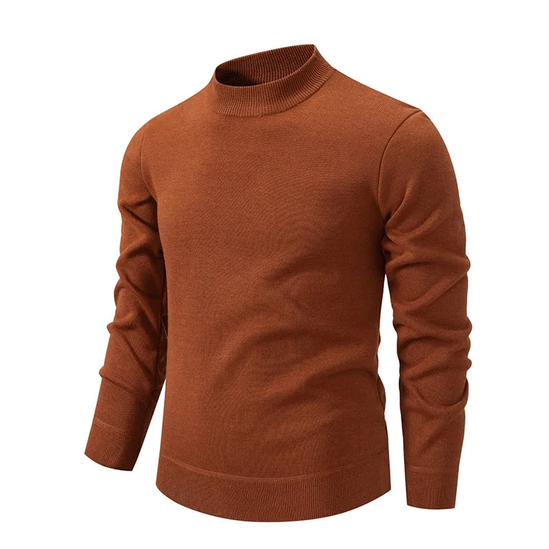 Mens Soft Touch Knit Top Mock Neck Fleece Lined Sweater Long Sleeve Elastic Fabric Autumn Winter Daily Pullover