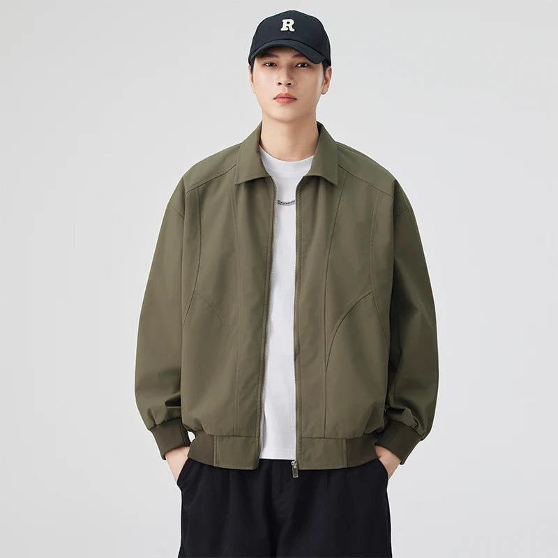 DUKEEN Men's Oversized Blouson Jacket with Shirt Collar Spring and Autumn Proofwind Proofwater Splicing Full-Zip Workwear Coats