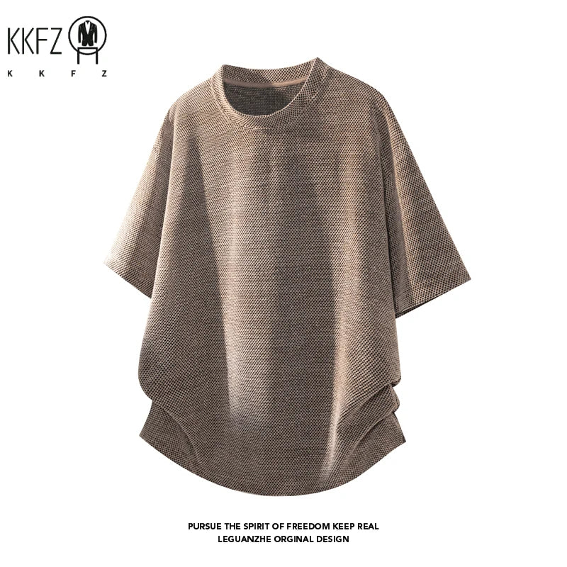 Men Crew Neck Waffle Knit Short Sleeve T Shirt Curved Hem Hemline Oversized Silhouette For Summer Street Casual Daily Wear