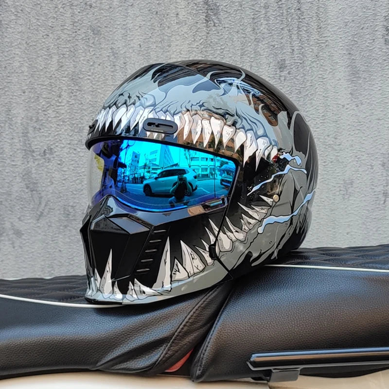 Black Samurai Scorpion Look Modular Combination Full Face Motorbike Helmet All Seasons Scooter Riding Protective Helmet ORZ-GB7