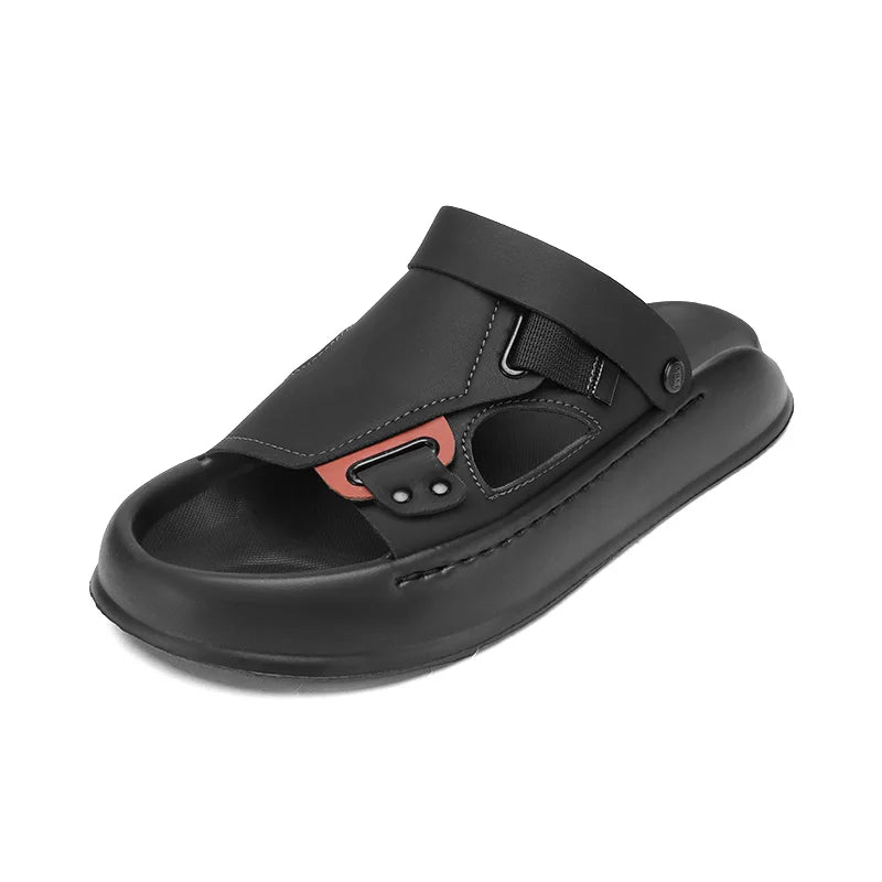 Men's casual Solid Color One strap slide slippers summer new breathable lightweight soft sole slip on outdoor beach walking shoe