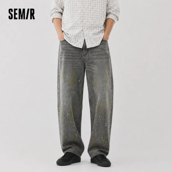 ខោខូវប៊យបុរស Semir រដូវផ្ការីក ឆ្នាំ២០២៦ ថ្មី រចនាបថបុរាណ លាងសម្អាត ជើងធំទូលាយ រាងធ្នូ ខោពណ៌ទឹកថ្នាំ រចនាប័ទ្ម Retro